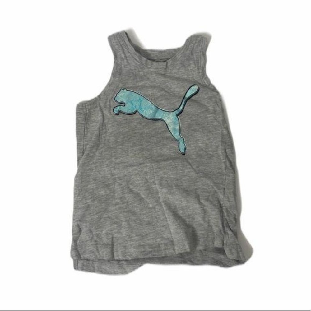 Girls size 4 puma big logo Grey and blue athletic style tank top shirt